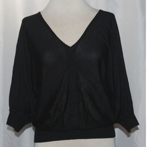 Vintage 3 Suisses Collection French Black 3/4 Sleeve Sheer Knit Top Size 34/36 - Picture 1 of 3